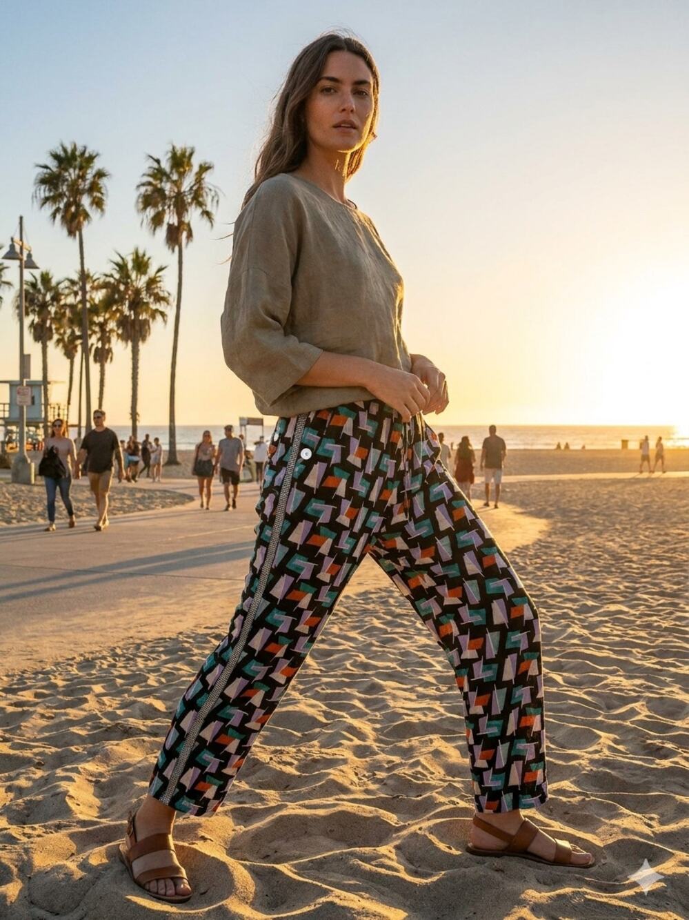 Anthropologie Hei Hei Ginza Geometric Retro Pull On Pants Large EUC
